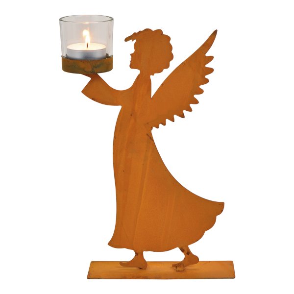 Rost Engel mit Teelichthalter H:27 cm - Rostfigur, Garten Deko, Weihnachtsdeko, Weihnachten, Advent