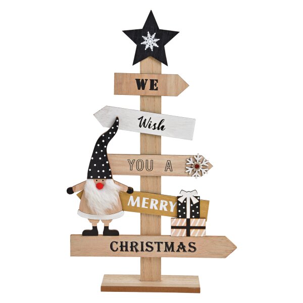 Holz Tannenbaum Aufsteller  We wish you a merry Christmas mit Wichtel H: 47 cm  - Deko Schild, Weihnachtsdekoration, Weihnachtsbaum, Weihnachten, Advent