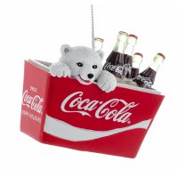 Baumschmuck Coca Cola Eisbär Junges in Kühlbox -...
