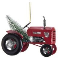 Baumschmuck Blech Traktor mit Tannenbaum - Baumkugel für...