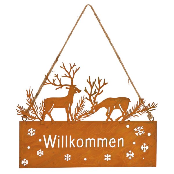 Schild Willkommen mit Hirsch im Rost Design als Willkommensschild, Rostdeko, Türdeko