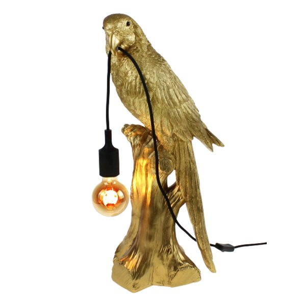 Tischleuchte Papagei Timmy Gold H: 61 cm - Lampe Papagei, Tischlampe, Wohnzimmerlampe Deko Leuchte