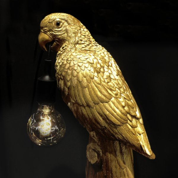 Tischleuchte Papagei Timmy Gold H: 61 cm - Lampe Papagei, Tischlampe, Wohnzimmerlampe Deko Leuchte
