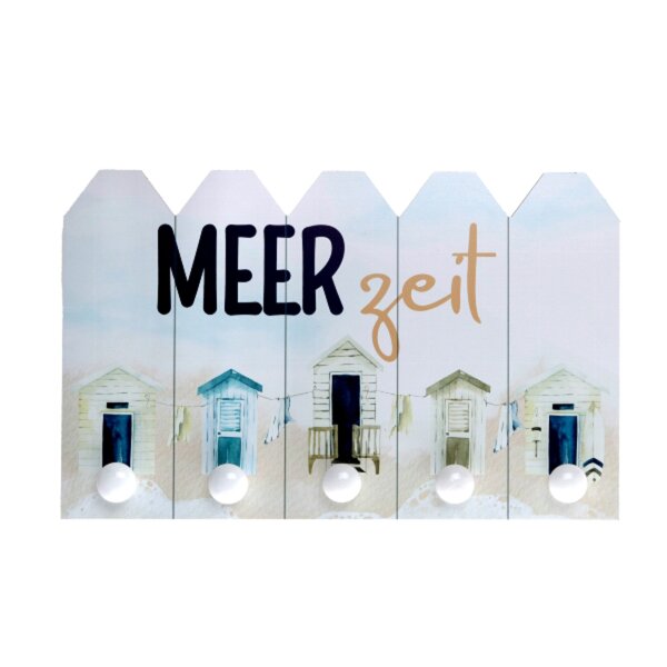 Maritime Garderobe Meerzeit 40x25 cm - Hakenleiste Meer, Handtuchhalter, Kleiderhaken, Garderobenhaken, Wandgarderobe, Deko maritim