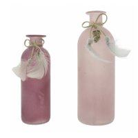 Vase Berry mit Federn (2 Set) rosa Glasvasen, H: 16/20...