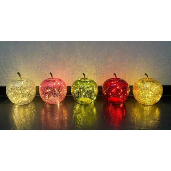 Dekoleuchte Apfel (S) Glas, Rosa **B-WARE** Apfel Lampe mit LED Lichterkette, Dekolampe, Tischleuchte, Apfellampe