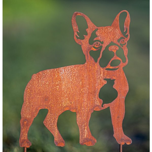 Gartenstecker Bulldogge im Rost Design - Rostfigur Hund für den Garten, Gartendeko, Metalldeko