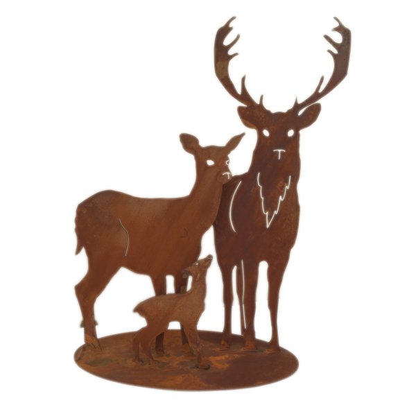 Rostfigur Hirschfamilie auf Platte - Rost Design Hirsch, Deko Fensterbank, Tür Deko