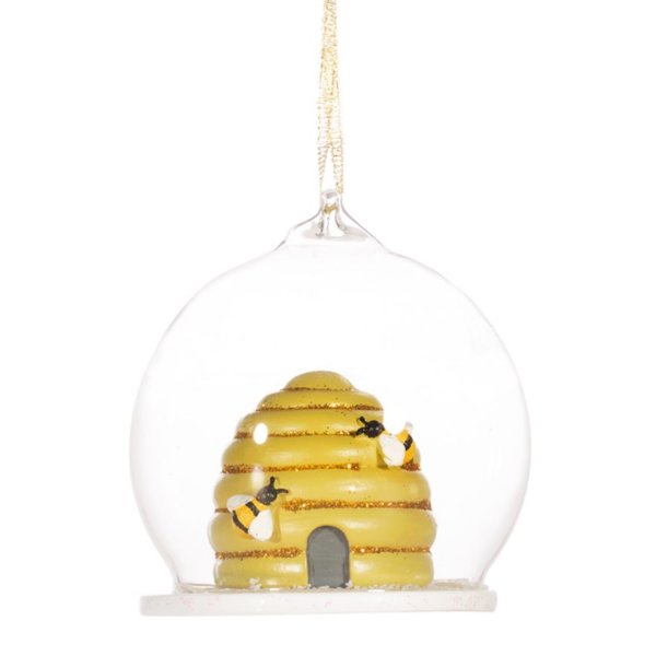 Baumschmuck Bienenstock in Glaskugel -  Geschenk für Imker, Biene, Baumkugel, Weihnachtsdeko, Christbaumkugel