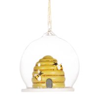 Baumschmuck Bienenstock in Glaskugel -  Geschenk für...