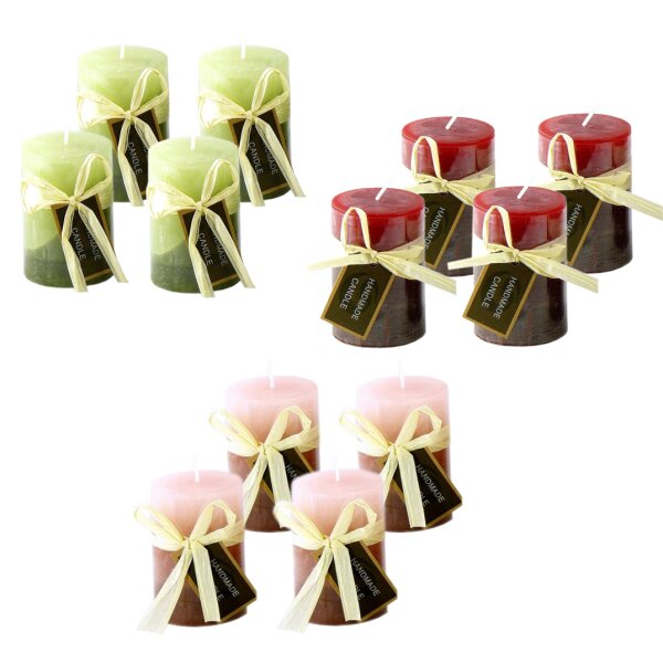 Stumpenkerze, durchgefärbt (4er Set), Kerze für Adventskranz (versch. Farben)