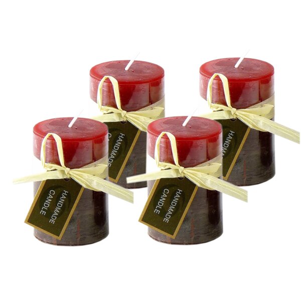 Stumpenkerze, durchgefärbt (4er Set) H: 7,5 cm, Kerze für Adventskranz (versch. Farben) Bordeaux