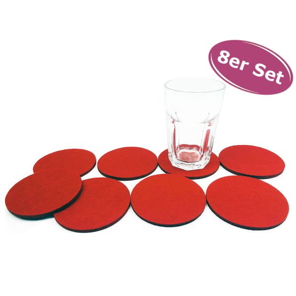 Filz Untersetzer, rot (5 mm dick), 8er Set - Glasuntersetzer, Filzuntersetzer