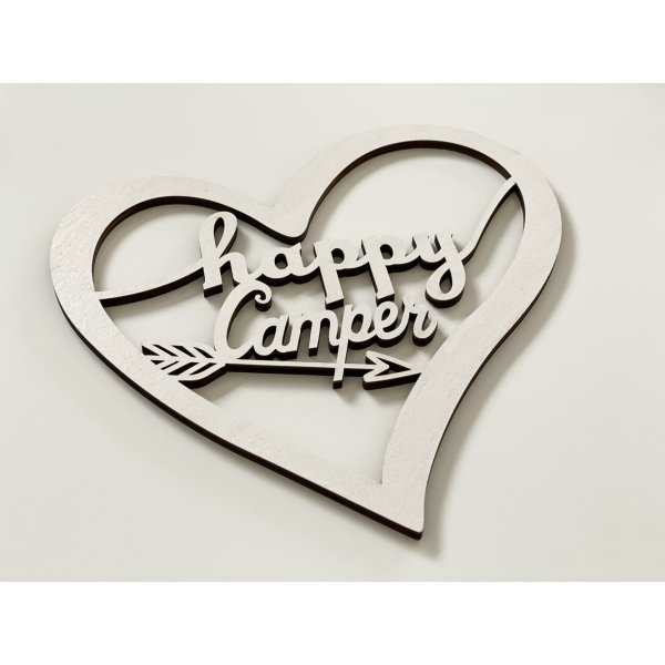 Happy Camper, weiß - Schild für Camping Liebhaber, Herz, Deko Wohnwagen, Wohnmobil