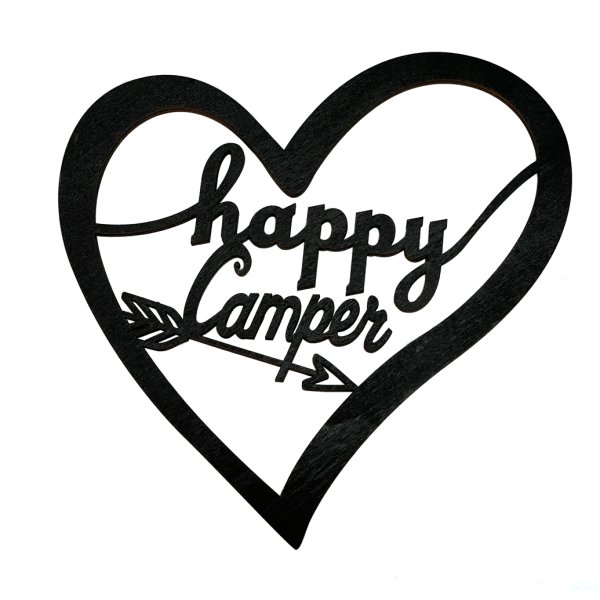 Happy Camper, schwarz - Schild für Camping Liebhaber, Herz, Deko Wohnwagen Wohnmobil