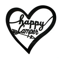 Happy Camper, schwarz - Schild für Camping Liebhaber, Herz, Deko Wohnwagen Wohnmobil