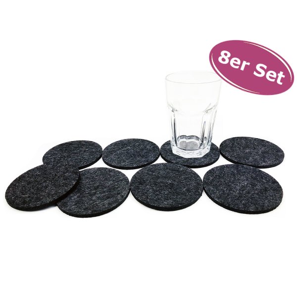 Filz Untersetzer, dunkelgrau (5 mm dick), 8er Set - Glasuntersetzer, Filzuntersetzer