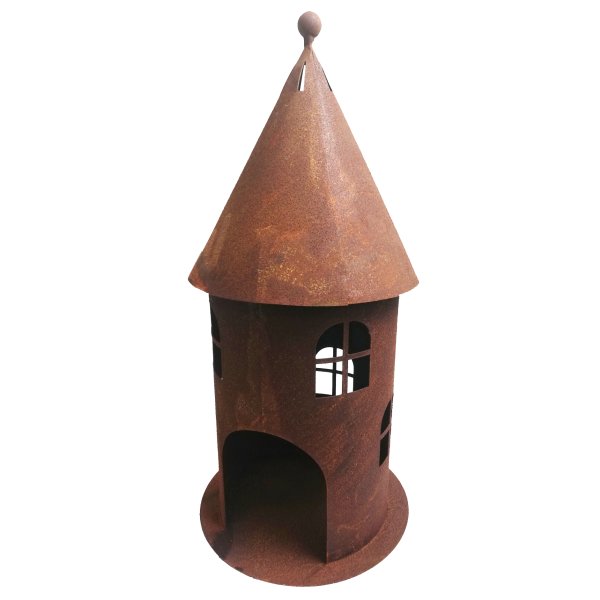 Windlicht Turm H: 42 cm im Rost Design - Rostfigur, Dekofigur, Gartendeko, Metalldeko