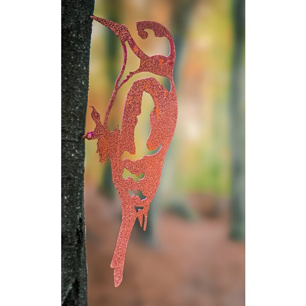 Rostfigur Vogel Specht zum Schrauben 28x10 cm - Dekofigur für den Garten, Gartendeko, Metalldeko, Baumdeko