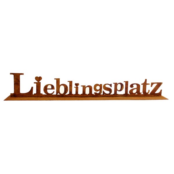 Dekofigur Lieblingsplatz Schriftzug L:64 cm auf Platte im Rost Design - Deko Fensterbank, Garten Deko, Tisch Deko, Rostfigur