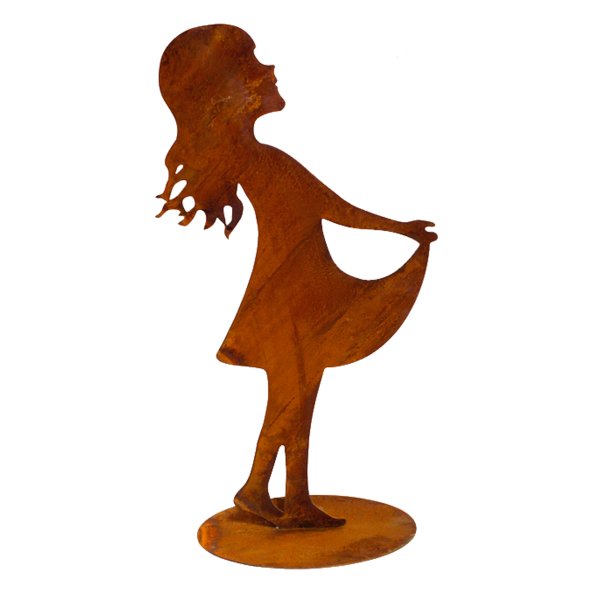 Dekofigur Mädchen Sterntaler auf Platte im Rost Design - Rostfigur Garten, Gartendeko, Metall Deko, Terrassendeko