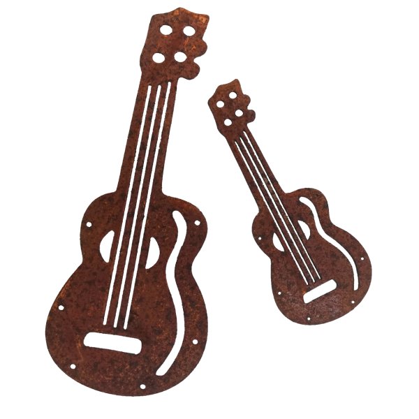 Gitarre zum Hängen 10/15 cm im Rost Design, 2er Set - Rostfigur, Musik, Gartendeko, Metalldeko