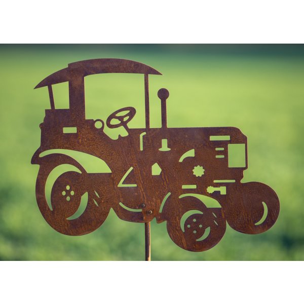 Gartenstecker Traktor Trecker im Rost Design - Rostfigur, Gartendeko Rost, Metalldeko, Bauernhof