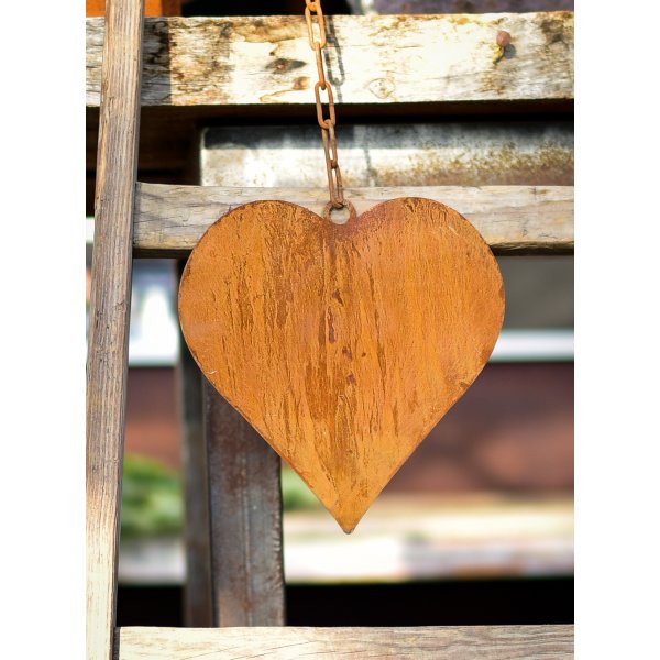 Rost Herz 16x15 cm mit Kette zum Hängen - Rostfigur, Gartendeko, Hänge Deko