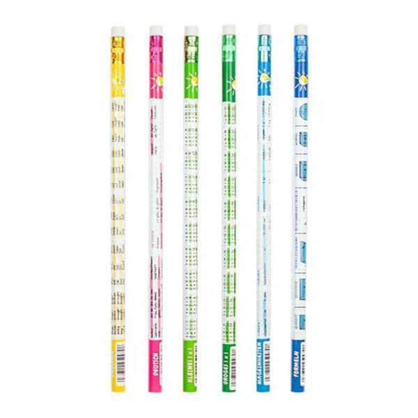 Bleistift Spickzettel mit Radiergummi, 6er Set - ausgefallener Bleistift mit Radierer, Stift, Bleistifte Schule