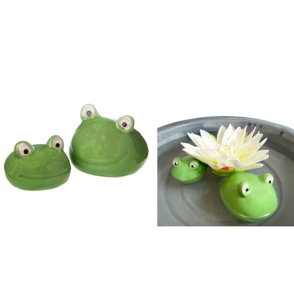 Frosch 2er Set aus Porzellan schwimmend 68 cm als Teich Deko Deko