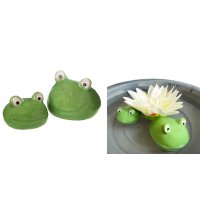 Frosch 2er Set aus Porzellan schwimmend 6-8 cm als Teich Deko - Deko für Vogeltränke, Fische, Gartenteich, Schwimmtiere, Gartendeko