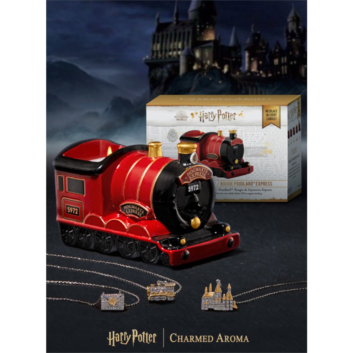 Harry Potter Duftkerze Hogwarts Express mit Halskette von Charmed Aro,  79,95 €