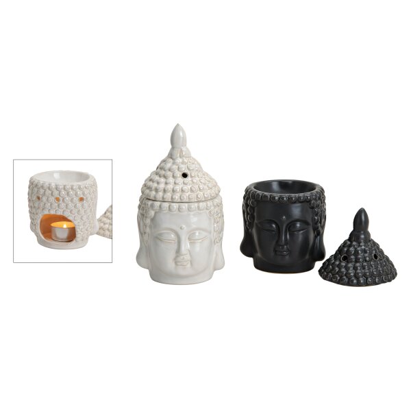 Duftlampe Buddha Kopf - Verdunster Buddha, Aromalampe für Duftöl und Duftwachs Schwarz