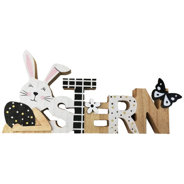 Deko Schriftzug Ostern mit Hase aus Holz 30 cm - Oster Deko schwarz weiß, Osterdeko