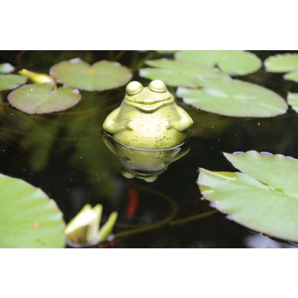 Frosch 10 cm aus grünem Glas schwimmend als Teich Deko - Deko für Vogeltränke, Fische, Gartenteich, Schwimmtiere, Gartendeko