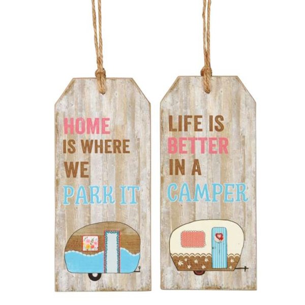 2er Set Holzschild Camping - Schild im Retro Look, Türschild, Deko Wohnwagen Wohnmobil, Urlaub