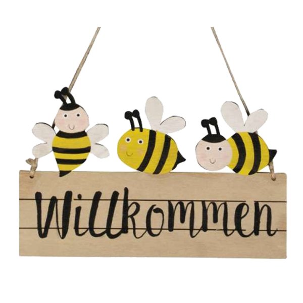 Türschild Willkommen mit Biene - Willkommensschild, Tür Deko, Hängedekoration, Biene