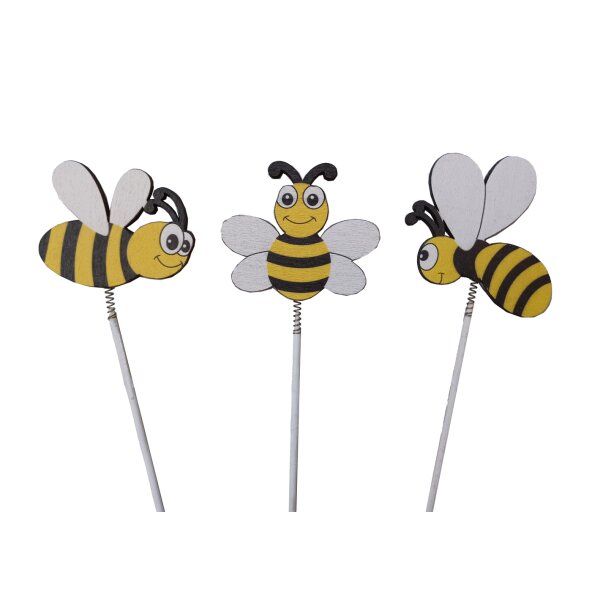 Blumenstecker Biene aus Holz, 3er Set - Frühlingsdeko, Pflanzstecker, Blumen Deko