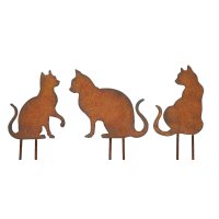 Gartenstecker Katze H: 27 cm (3er Set)  im Rost Design,...