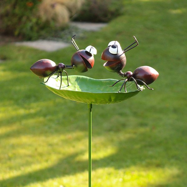 Vogeltränke mit Ameise aus Metall H:122 cm -  Gartenstecker, Gartendekoration, Tränke für Vögel, Garten Deko