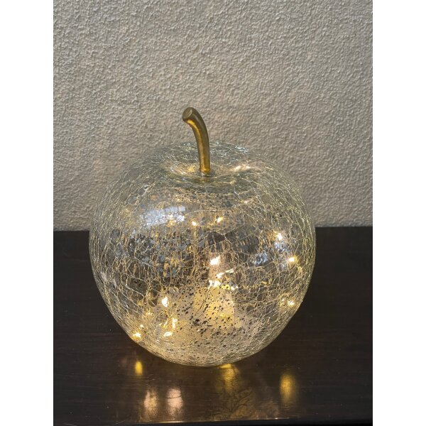 Dekoleuchte Apfel (S) Glas, Silber **B-Ware**  Apfel Lampe mit LED Lichterkette, Dekolampe, Tischleuchte, Apfellampe