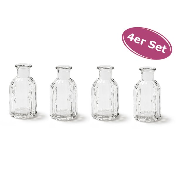 4er Set Glasflaschen Norinne Größe S - kleine Vase, Tischdekoration, Glasvasen, Landhaus