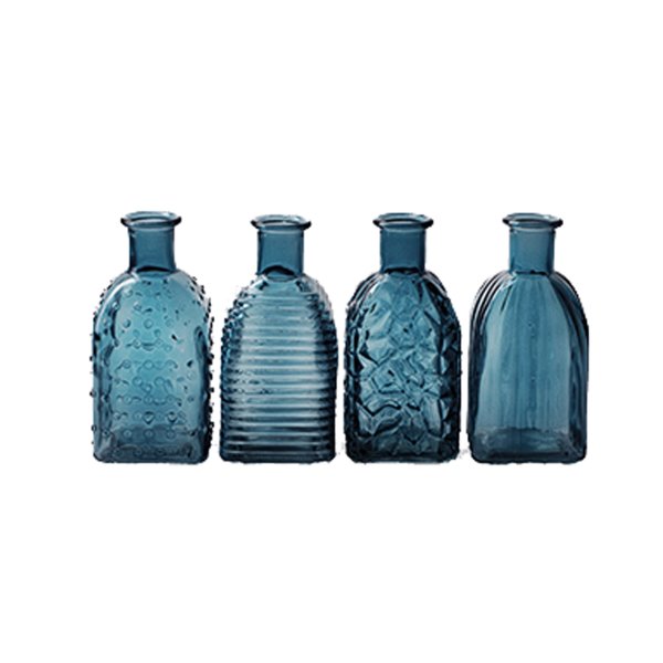 Glasflasche Frida, blau (4er Set) - kleine Vase, Tischdekoration, Glasvasen, Landhaus Deko, Hochzeit