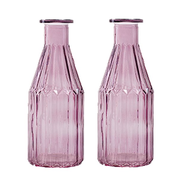Glasflasche Shoot, Vase lila (2er Set) - kleine Vasen, Tischdekoration, Glasvase, Blumenvase, Flaschenvase, Landhaus