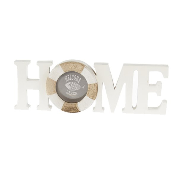 Deko Holz Schriftzug Home 28 cm mit Bilderrahmen - Maritim Dekoration, Strand, Rettungsring, Schild im Retro Look, Ferienwohnung Meer
