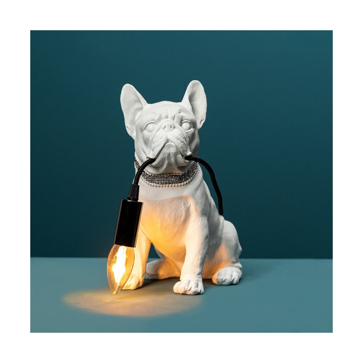 Tischlampe Mops Weiss Lampe Bulldogge Hundelampe Landhaus Leuchte Tischleuchte 