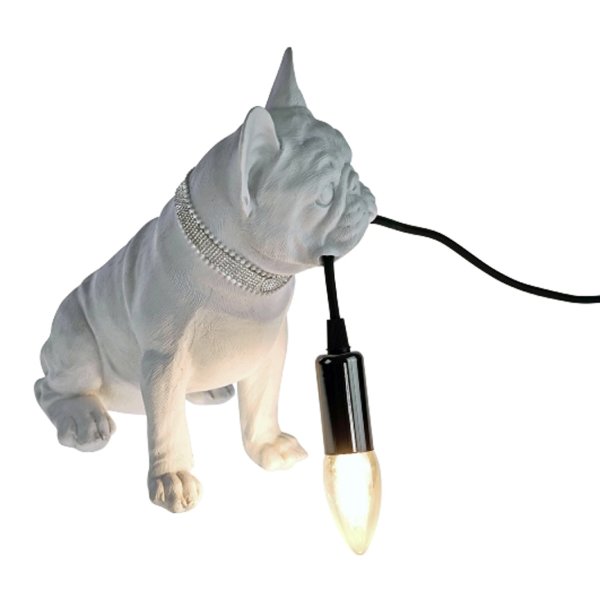 Tischleuchte Bulldogge Francis, weiß - Tischlampe, Moderner Deko Stil, Tierleuchte, Hund