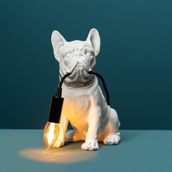 Tischleuchte Bulldogge Francis, weiß - Tischlampe, Moderner Deko Stil, Tierleuchte, Hund