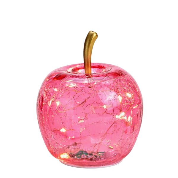 Dekoleuchte Apfel (XS) Glas, rosa, Apfel Lampe mit LED Lichterkette, Dekolampe, Tischleuchte, Apfellampe