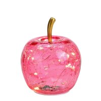 Dekoleuchte Apfel (XS) Glas, rosa, Apfel Lampe mit LED Lichterkette, Dekolampe, Tischleuchte, Apfellampe